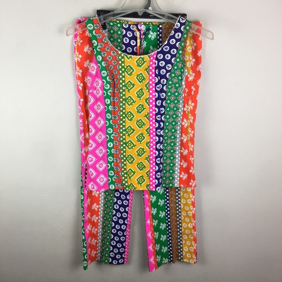 Vintage 60s hippie patchwork matching pant outfit - Picture 2 of 16